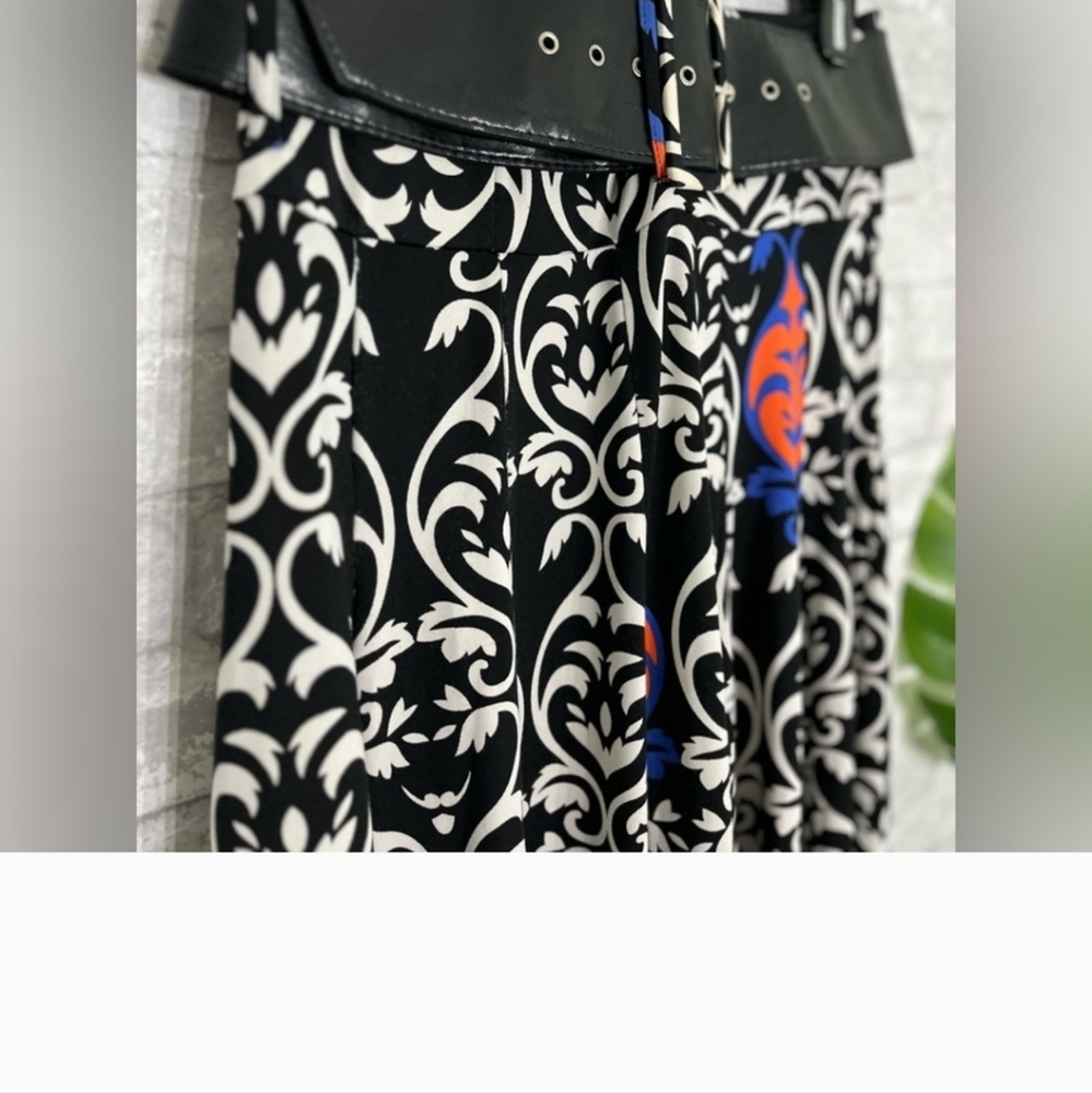 LAPIS - black white boho pattern stretchy maxi midi skirt with belt size medium